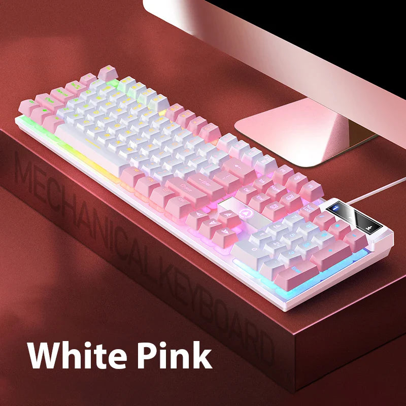 K500 Keyboard Mixed Color White Pink Keycaps 104 Keys Wired Gaming Keyboard for Laptop PC