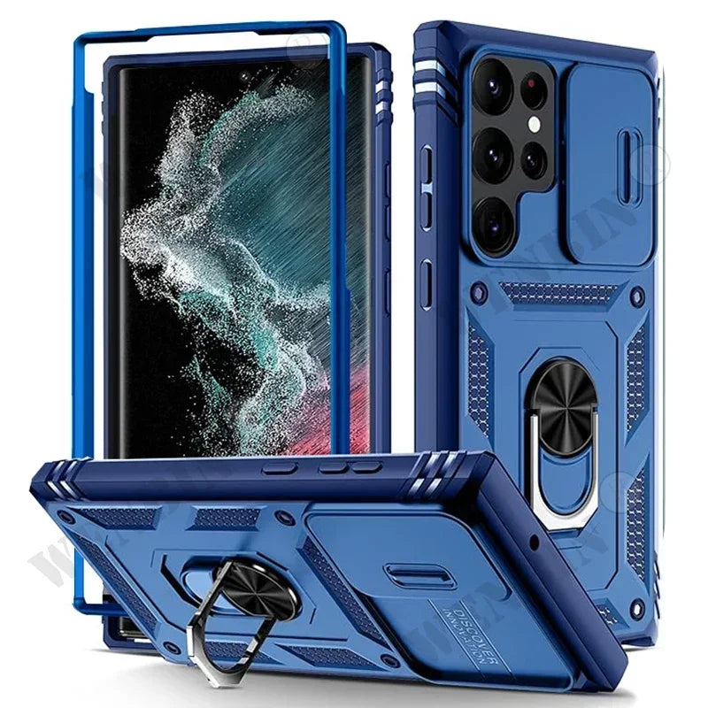 Case For Samsung S25 Ultra S24 S23 S22 Plus S24 FE A56 A55 A36 A35 A15 A16 5G Heavy Duty with Camera 360 Degree Kickstand Cover