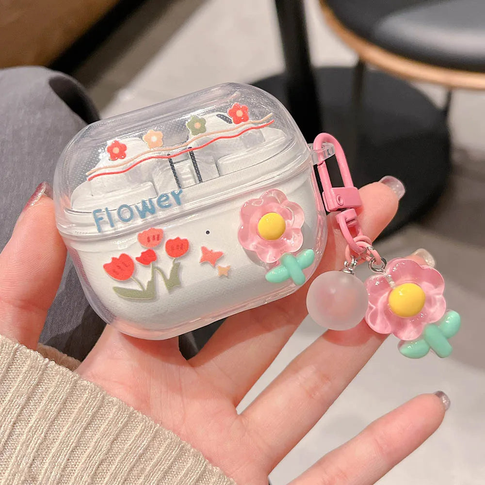 Diy Flowers Butterfly Decorate Cover For Samsung Buds 3 Pro Case Soft TPU Protective Fundas For Galaxy Buds3 Buzz 3 Pro Bracelet