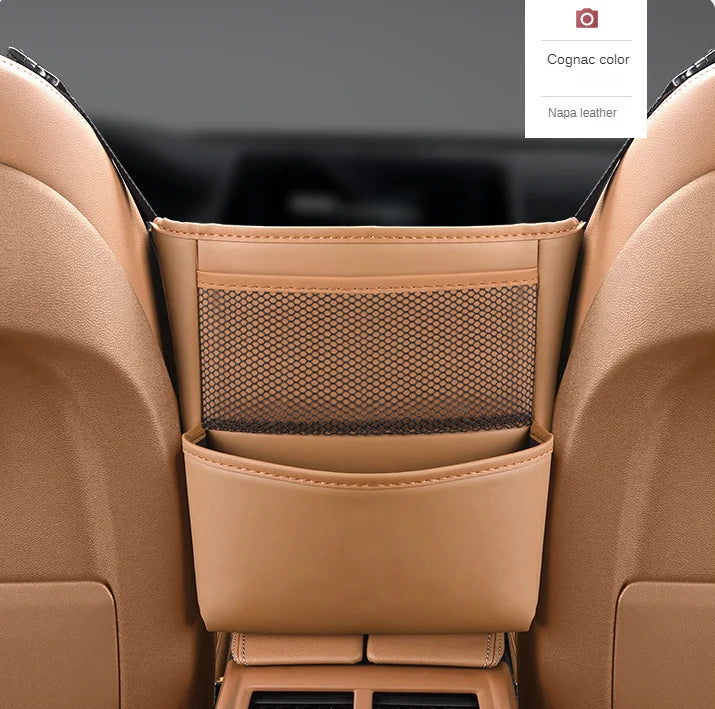 Car Handbag Holder Between Seats Mutifuntional Leather Auto Seat Middle Storage Bag Hanging Tissue Box Phone Cup Map Organizer