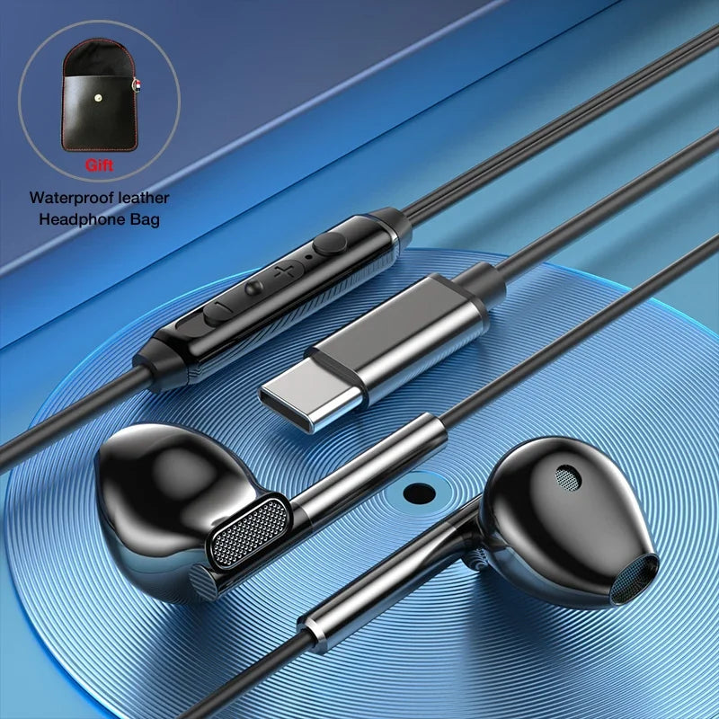 EARDECO 3.5mm/Type-C Noise Canceling Headphone Wired Headphones Bass Hifi Wired Earphone Earbuds Stereo Mic Earphone with Wire