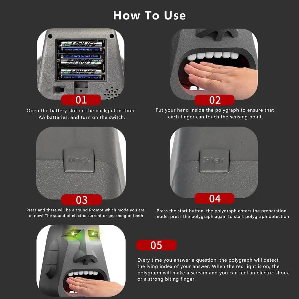 Lies Detector Two Modes Gargoyle Shock Finger Game Lighting And Sound Effects Electric Shock Roulette Test Tricky Game For Kids - THOOBO!