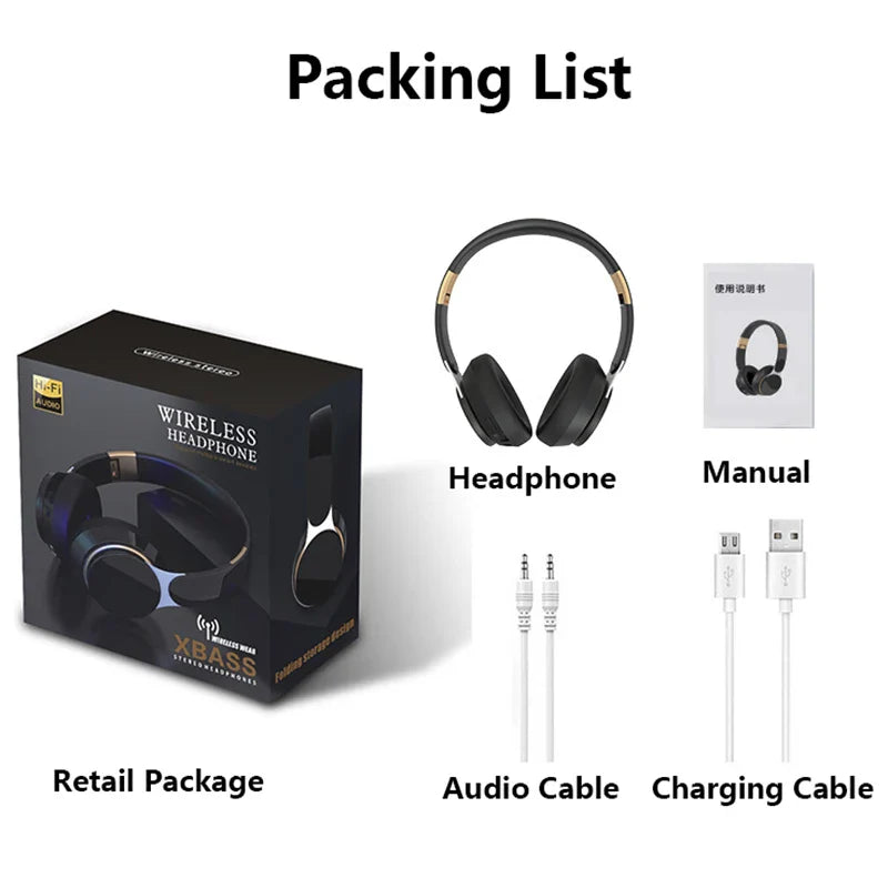 07S Wireless Headphones Foldable Adjustable Stereo Gaming Earphone Bluetooth+TF Play+3.5mm AUX 3 Modes HIFI Heavy Bass Headsets