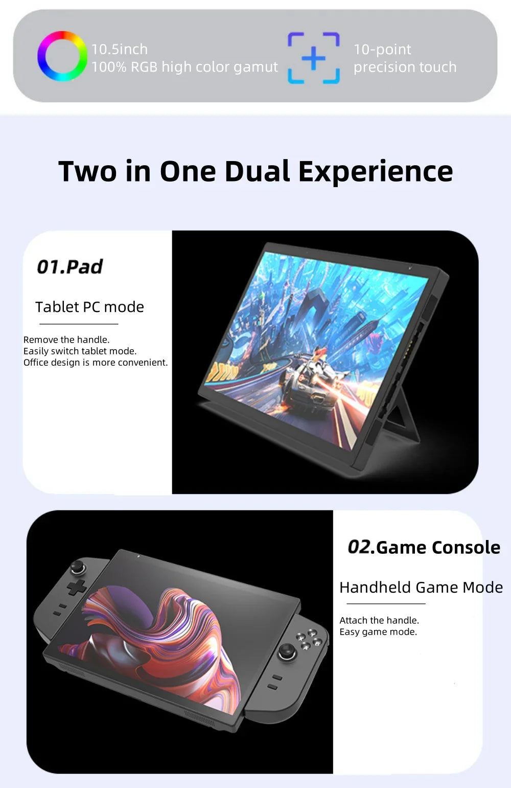 10.5" Handheld Gaming PC Intel N95 16GB RAM 512GB/1TB SSD Gaming PC Portable Mini Laptop with Detachable Gamepad Touch Screen PC