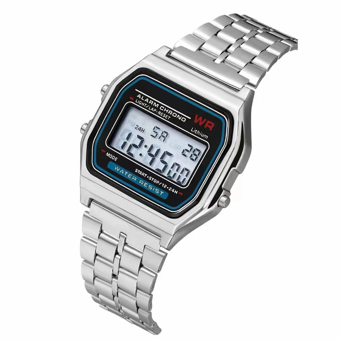 TickTock Vintage LED Digital Steel Strap Watch with Stopwatch, Alarm & Backlight for Men & Women