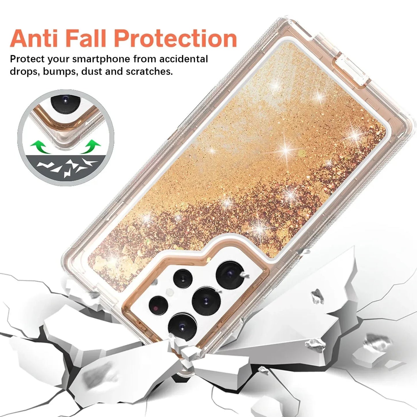 For Samsung Galaxy S23 Ultra S22 S21 S20 S10 Plus Note 20 10 Heavy Duty Transparent Glossy Shockproof Liquid Glitter Rugged Case