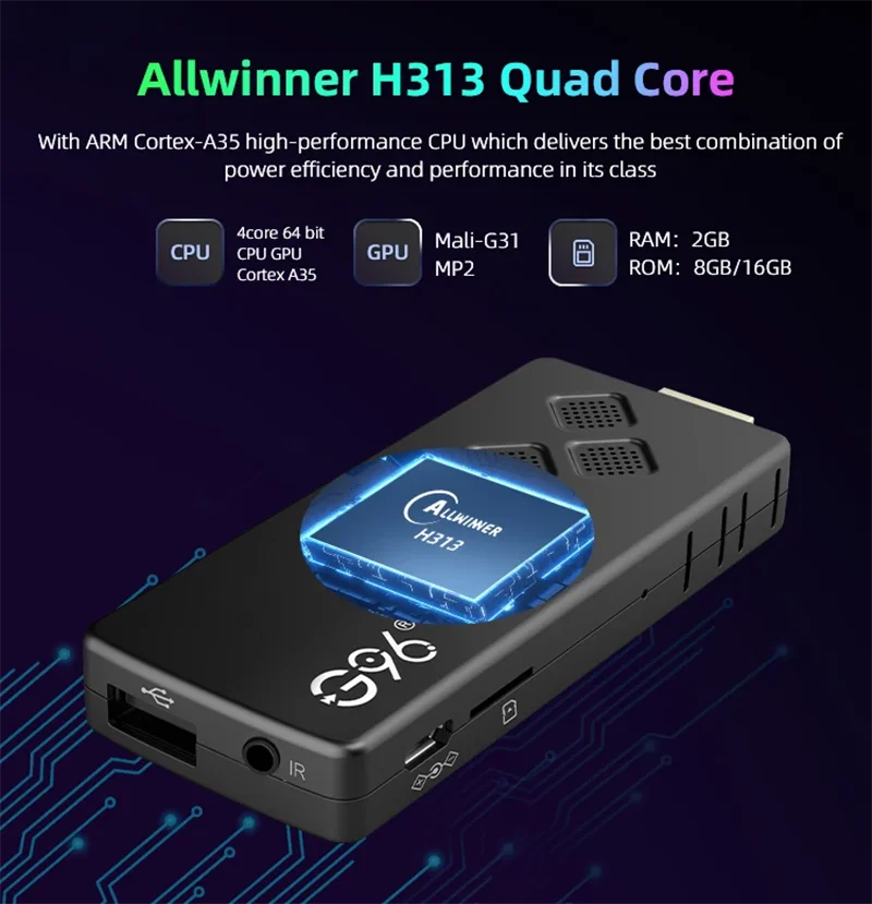 G96 high-performance android 13.0 4k smart TV Stick ATV H313 2GB RAM 16GB ROM Q2 infrared remote control tv stick Dual Wifi