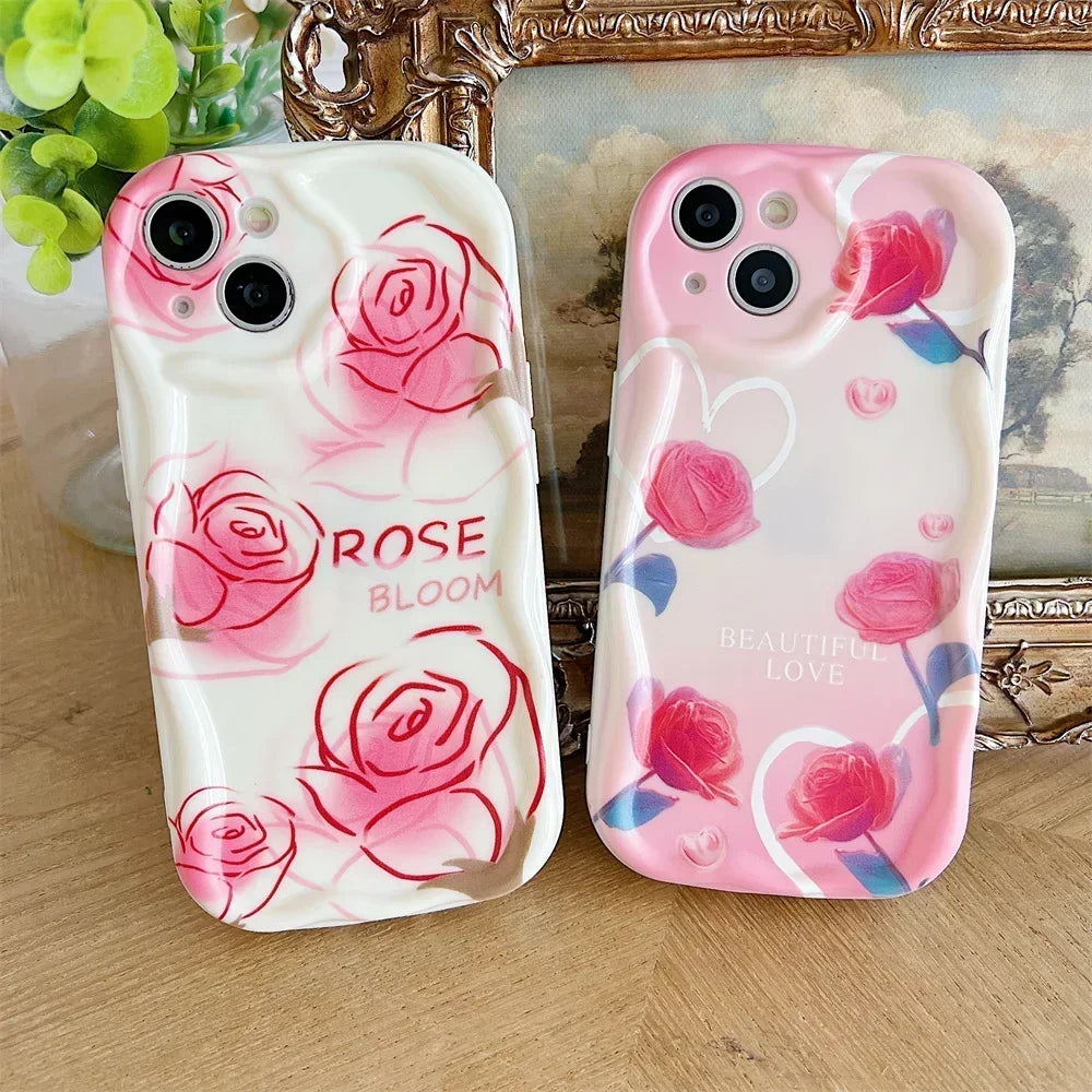 FLYKYLIN Luxury Cream Rose Phone Case For Samsung Galaxy S25 S24 Ultra S23 S22 S21 Plus S20 FE Soft Silicon Cover