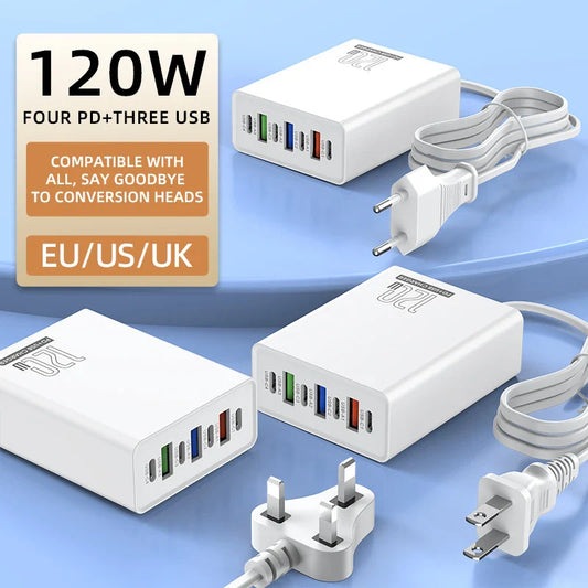 Xiaomi 120W Desktop Phone Charger Adapter Power Multiports USB Type-C Fast Charging EU/US/UK Plug For iPhone Xiaomi Huawei
