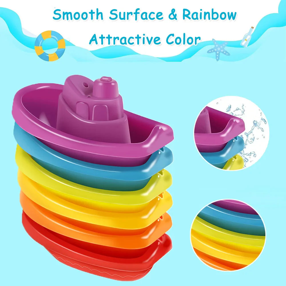 Baby Stacking Bath Toys – Rainbow Cups, Boats & Spoons Set