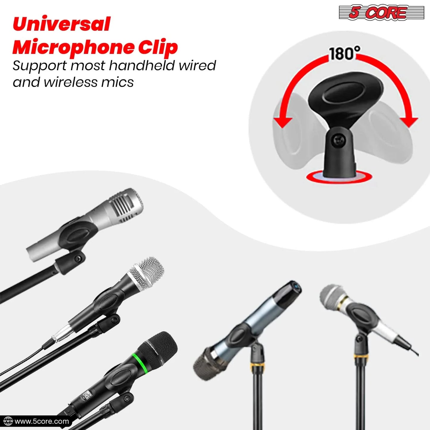 5 Core Adjustable Tripod Mic Stand with Boom Arm – 4 Pack | 18-72” Floor Microphone Holder for Stage, Studio & Podcasting
