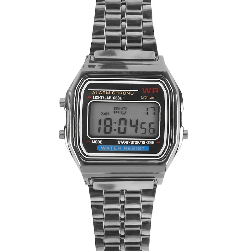 TickTock Vintage LED Digital Steel Strap Watch with Stopwatch, Alarm & Backlight for Men & Women
