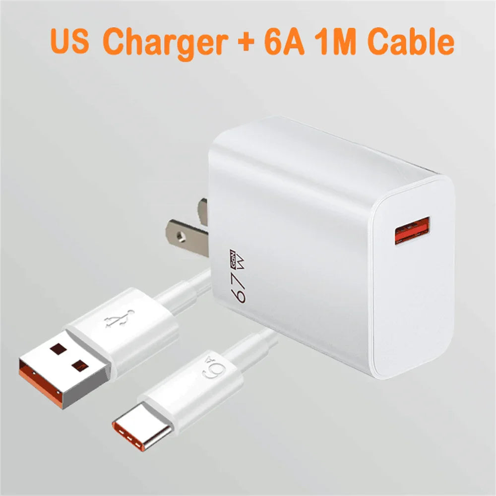 Total 67W GaN USB Charger Fast Charging Mobile Phone Adapter USB Quick Charger QC3.0 Adapter For iPhone15 Samsung Xiaomi Redmi