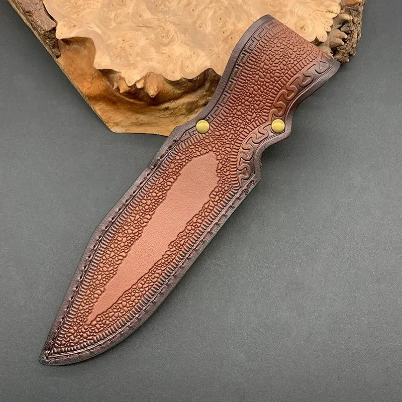 Ironhide EdgeGuard Leather Knife Sheath — Handcrafted Cowhide Belt Sheath with Buckle Pocket for Everyday Carry