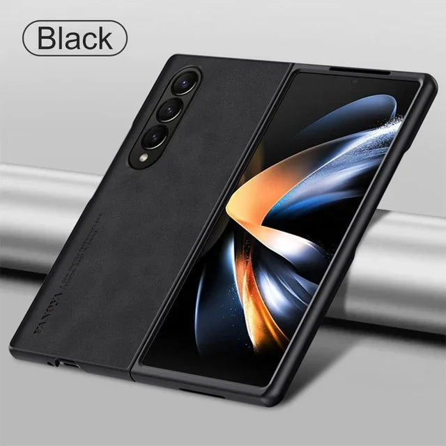 For Samsung Galaxy Zfold4 Zfold3 Zfold Z Fold 5 4 3 Fold5 Fold4 Fold3 5G Silicone Shockproof Bumper Sheepskin Leather Case