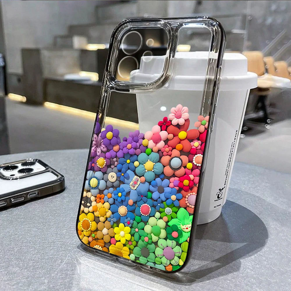 Flower Phone Case For iPhone 13 16 Pro 15 11 12 14 Pro Max XR X XS 7 8 Plus SE Shockproof Transparent Cover Silicone Soft Fundas