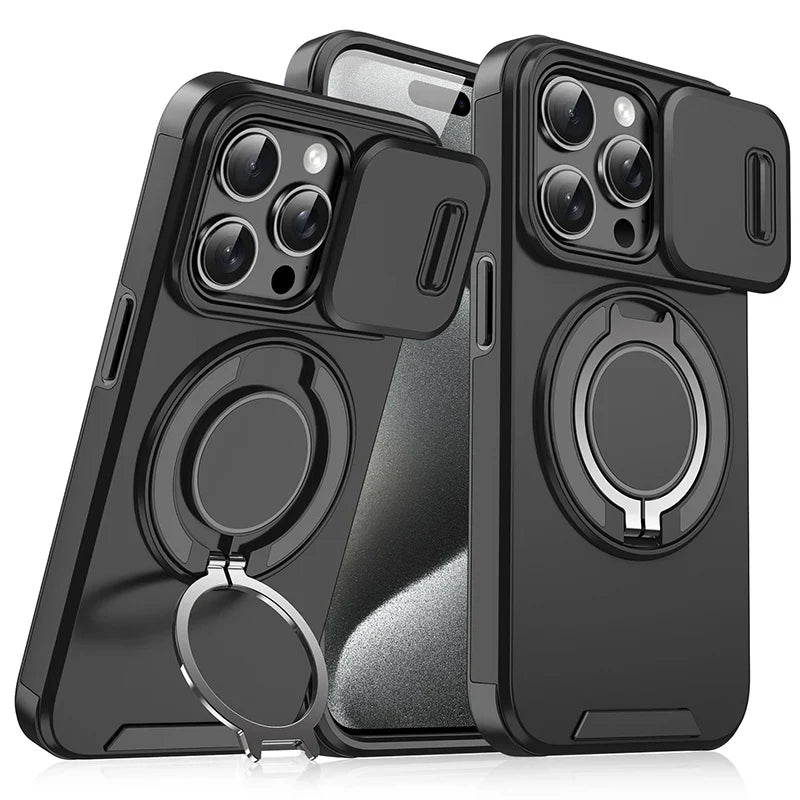 360°Rotating Hidden Metal Ring Car Holder Soft TPU+Hard PC Bumper Phone Case For IPhone 15 Pro Max 13 12 11 14 16 Pro Max Plus
