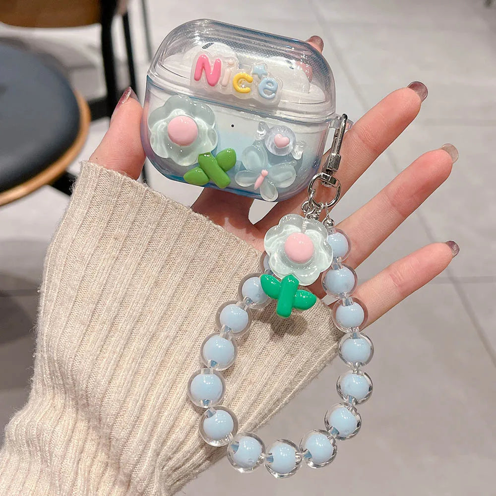 Diy Flowers Butterfly Decorate Cover For Samsung Buds 3 Pro Case Soft TPU Protective Fundas For Galaxy Buds3 Buzz 3 Pro Bracelet