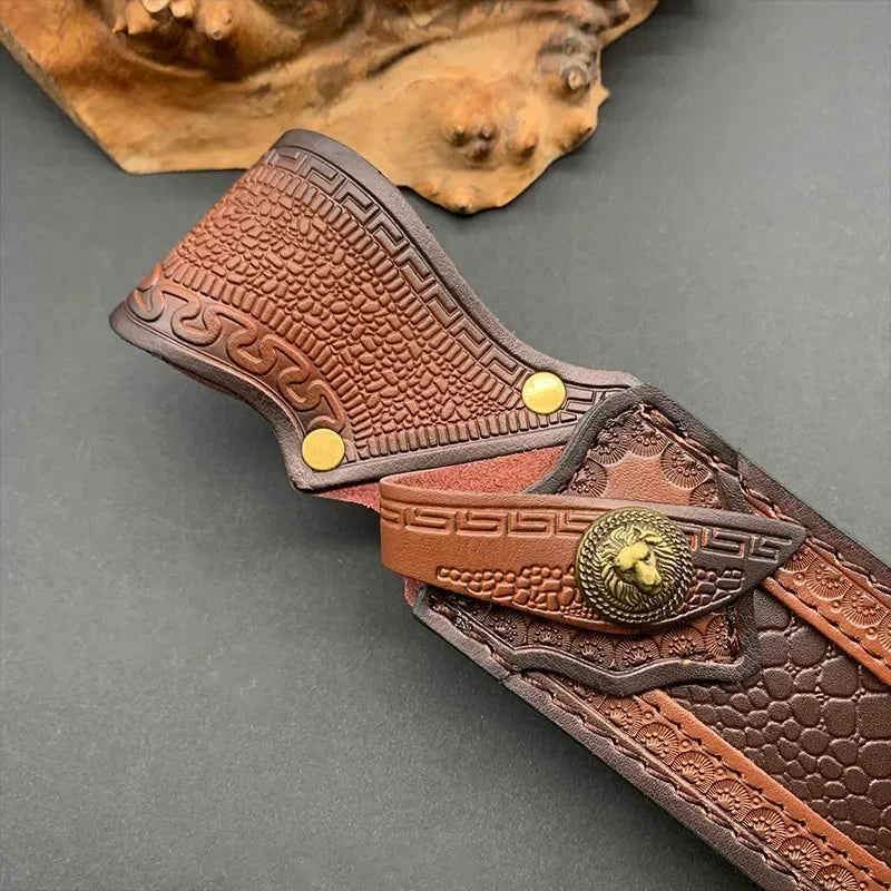 Ironhide EdgeGuard Leather Knife Sheath — Handcrafted Cowhide Belt Sheath with Buckle Pocket for Everyday Carry