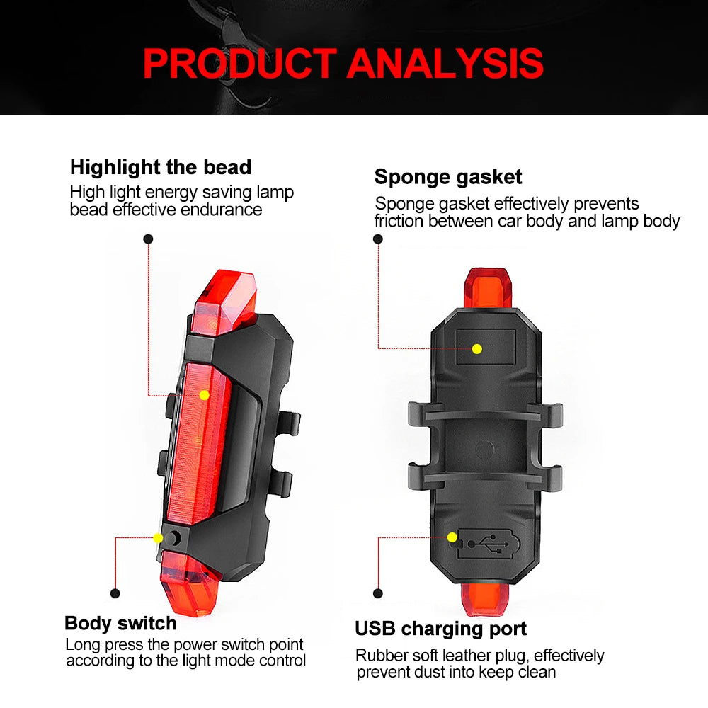 USB Rechargeable Bike Light Taillight Easy to Install 3 Modes Bicycle Light Accessories for the Bicycle - THOOBO!