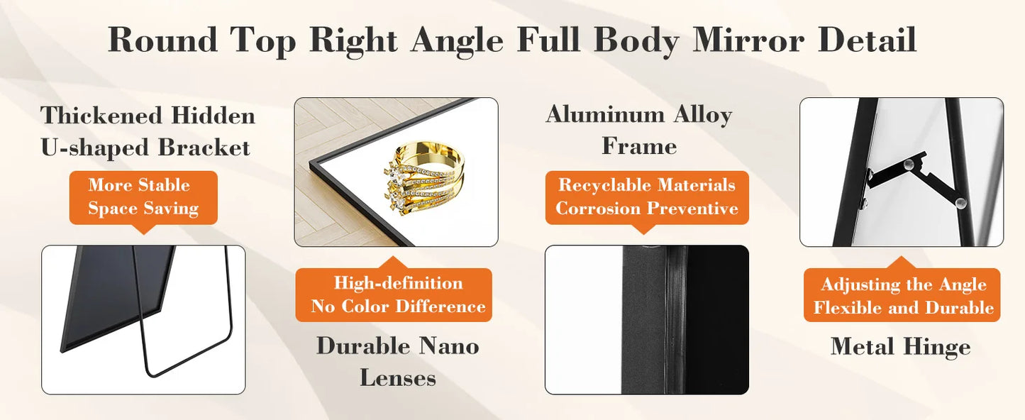 JHK GlamFrame 64"x21" Full-Length Mirror // Lean It, Hang It, Love It – Aluminum Chic for Any Room Vibe