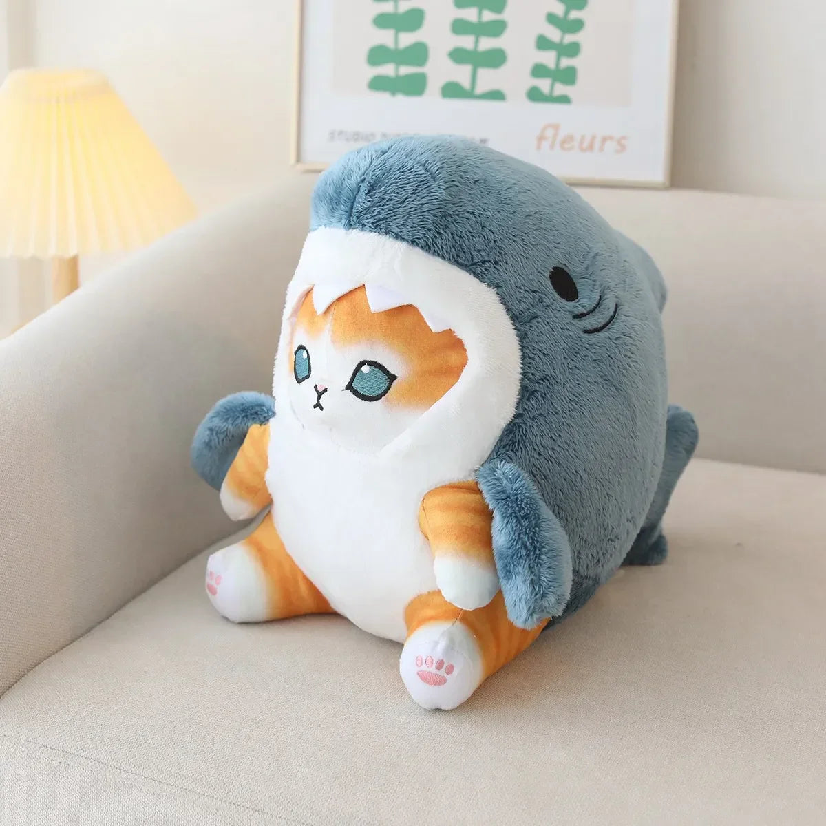 Kawaii Shark Cat Plush Toy – Soft Colorful Stuffed Doll for Kids