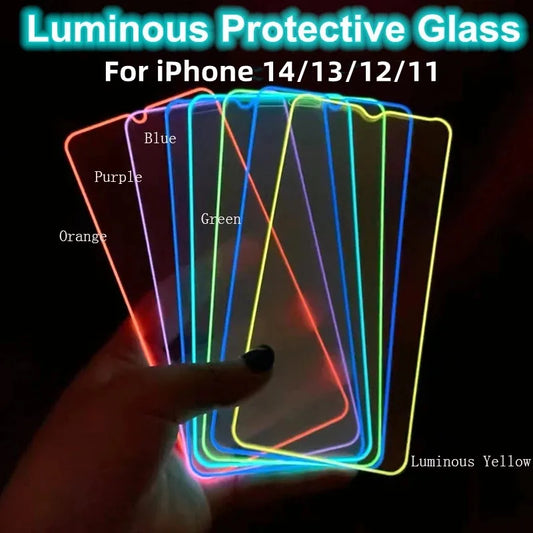 Luminous Tempered Glass For iPhone 13 Pro Max Screen Protector Glowing Protective Glass For iPhone 15 16 Pro Max 13 Mini Glass