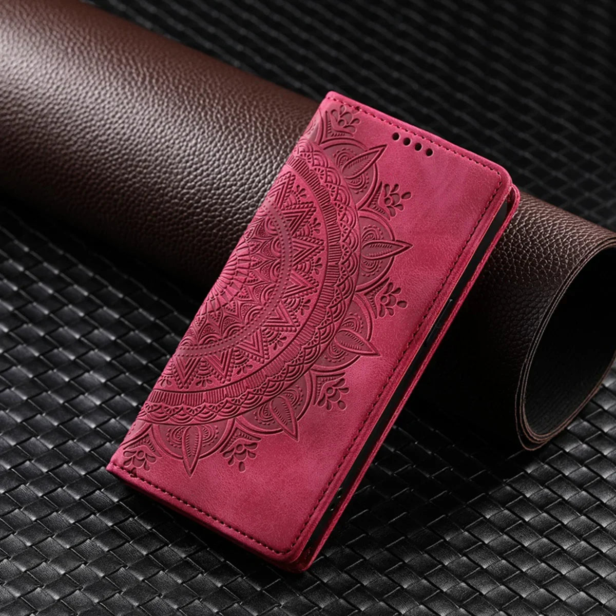 Embossed Totem Wallet Case with Card Slots for iPhone 16 15 14 13 12 11 Pro Max 13 Pro X XR 7 8 Plus Magnetic Leather Flip Cover