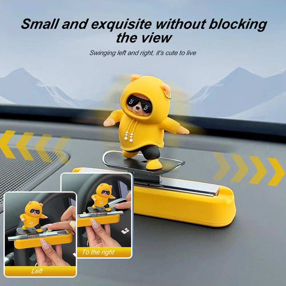 New Dashboard Car Decorations Skateboard Bear Magnetic Parking Number Plate Creative Car Cartoon Interior Interior Accessories