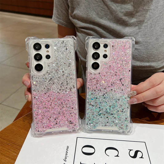 Glitter Gradient Crossbody Case for Samsung Galaxy S24 Ultra S22 S23 Plus A55 A54 A34 A14 A15 A53 Lanyard Necklace Bumper Cover