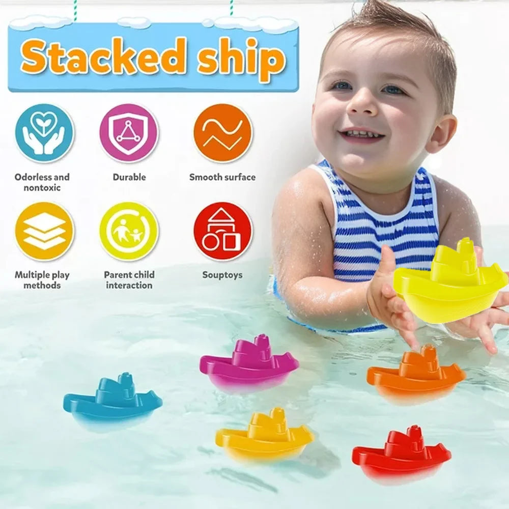Baby Stacking Bath Toys – Rainbow Cups, Boats & Spoons Set