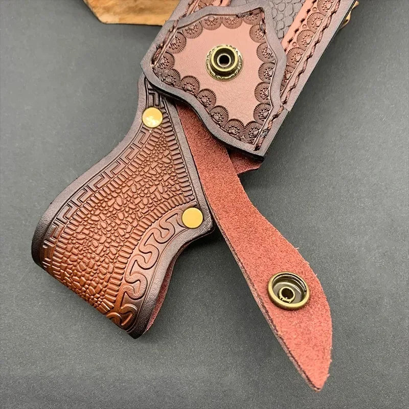 Ironhide EdgeGuard Leather Knife Sheath — Handcrafted Cowhide Belt Sheath with Buckle Pocket for Everyday Carry