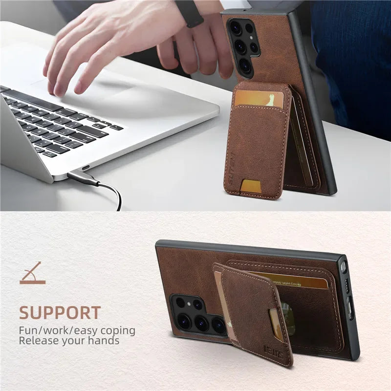 Leather Magnetic Multifunctional Wallet Phone Case For Samsung S24 Ultra S23 S22 Ultra Note20 Ultra S24 Plus