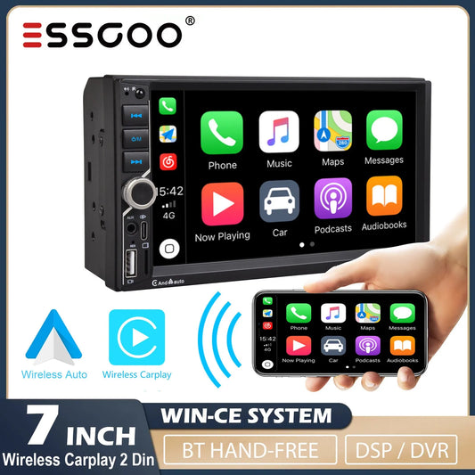 ESSGOO 7" Double Din CarPlay Android Auto Multimedia Player With HD Touchscreen & DSP Sound
