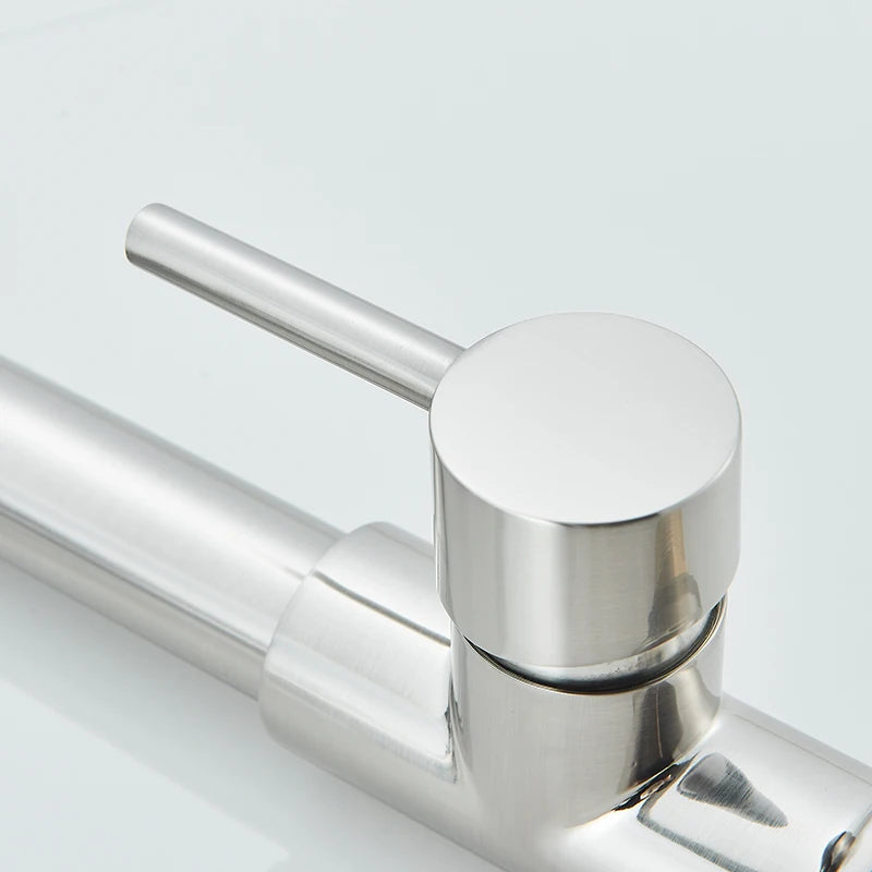 Nickel Kitchen Sink Faucet Pull Down Hot and Cold Water Mixer2 Mode Tap with Dual Spout 360 Rotation Flexible Deck Mounted - THOOBO!