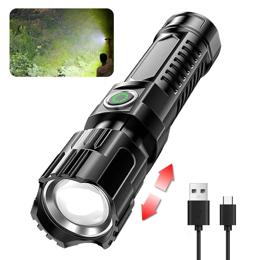 ZapBrite P200 – 2000LM Tactical LED Flashlight with Display, USB-C Recharge, Zoom Beam, & Emergency Modes (Shockproof, Waterproof, Built-In Battery)