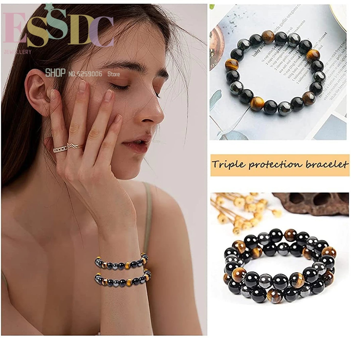 Tiger Eye & Hematite Energy Bracelet – Magnetic Healing Beads for Strength, Balance & Happy Vibes ✨