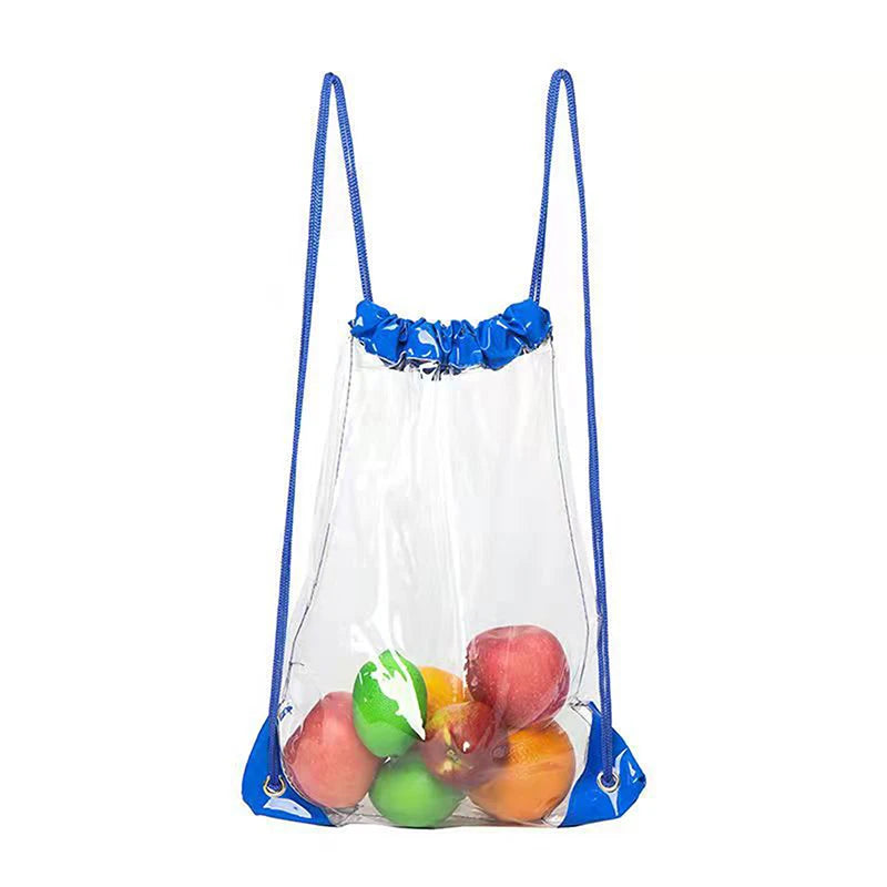 Crystal Coast Carry — Transparent Drawstring Beach & Gym Backpack (PVC, Lightweight, Happy-Vibes Capacity)