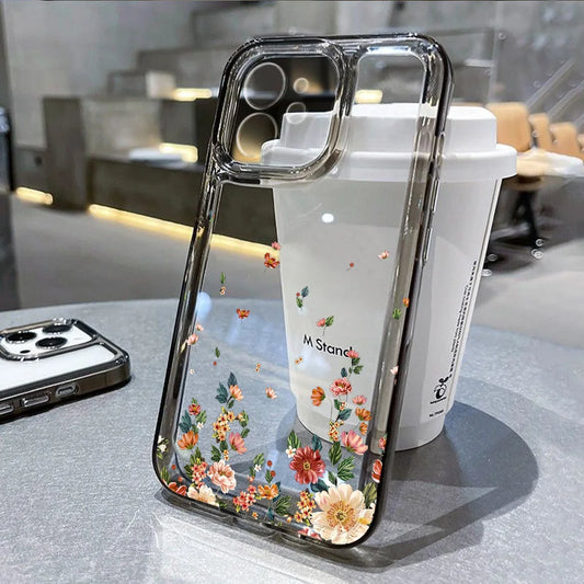 Flower Phone Case For iPhone 13 16 Pro 15 11 12 14 Pro Max XR X XS 7 8 Plus SE Shockproof Transparent Cover Silicone Soft Fundas