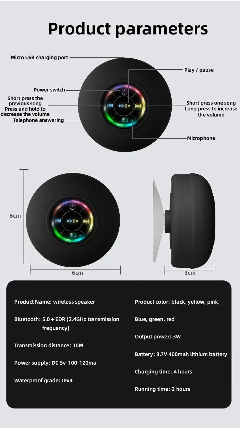 Splash & Jam – Waterproof Wireless Bluetooth Speaker with Suction Power & Big Sound Vibes