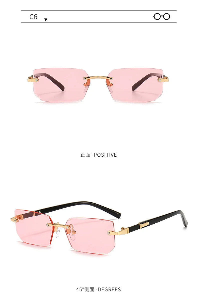 Rimless Sunglasses Rectangle Fashion Popular Women Men Shades Small Square Sun Glasses For Female Male Summer Traveling Oculos - THOOBO!