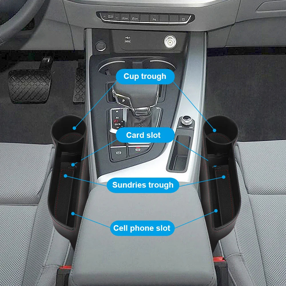Car Organizer Auto Crevice Pocket Phone Bottle Cups Holder Seat Gap Leather Storage Box Car Accessories,USB Chargers Optional