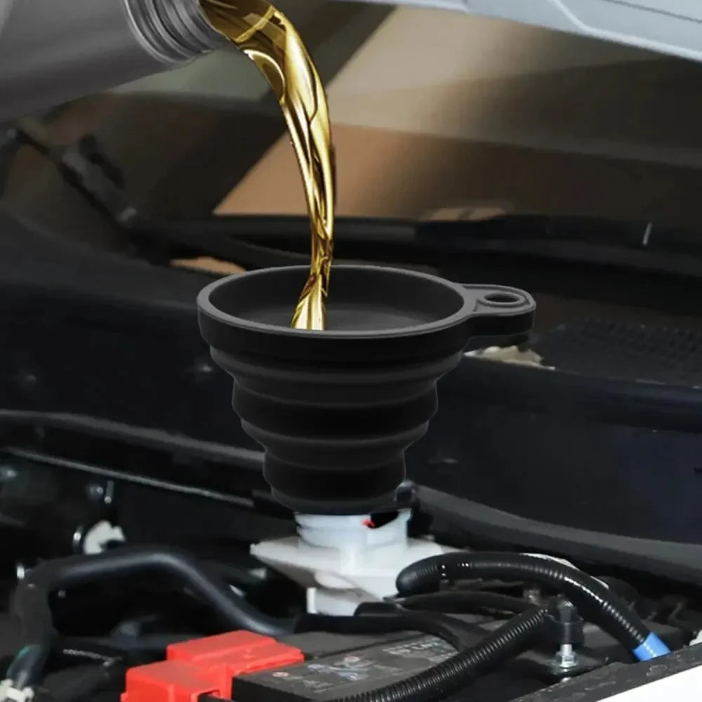 FLOPSTER FUNNEL – Foldable Silicone Oil Filler for Engines, Washer Fluid & More (Universal Car Fit, Heat-Resistant, No-Mess Wizard)