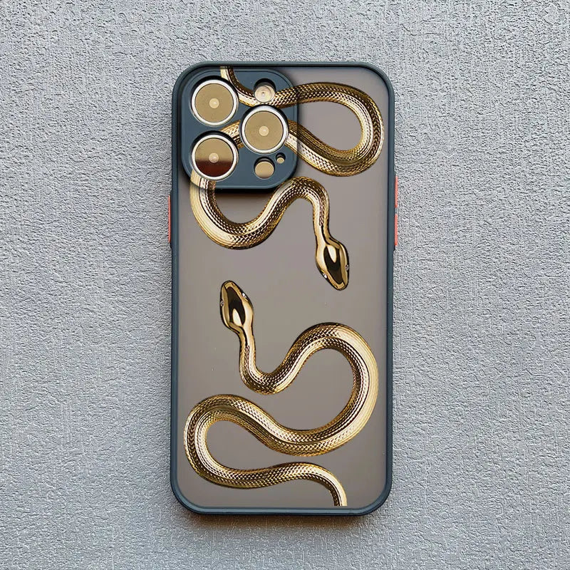 Luxurious Black Gold Snake Phone Case for IPhone 16 Plus 15 14 13 12 11 Pro Max Mini X XR Unique Dragon Shockproof Back Cover