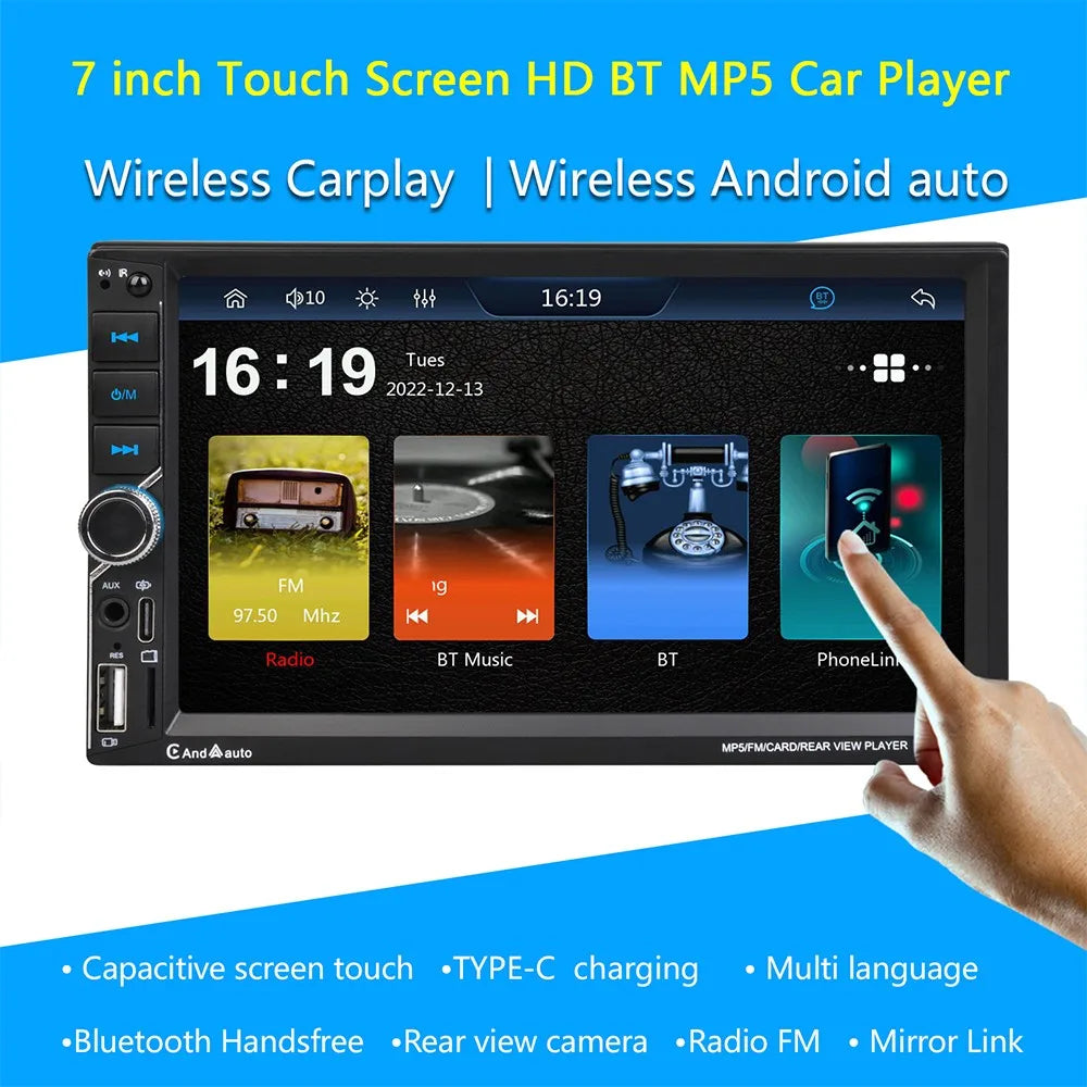ESSGOO 7" Double Din CarPlay Android Auto Multimedia Player With HD Touchscreen & DSP Sound