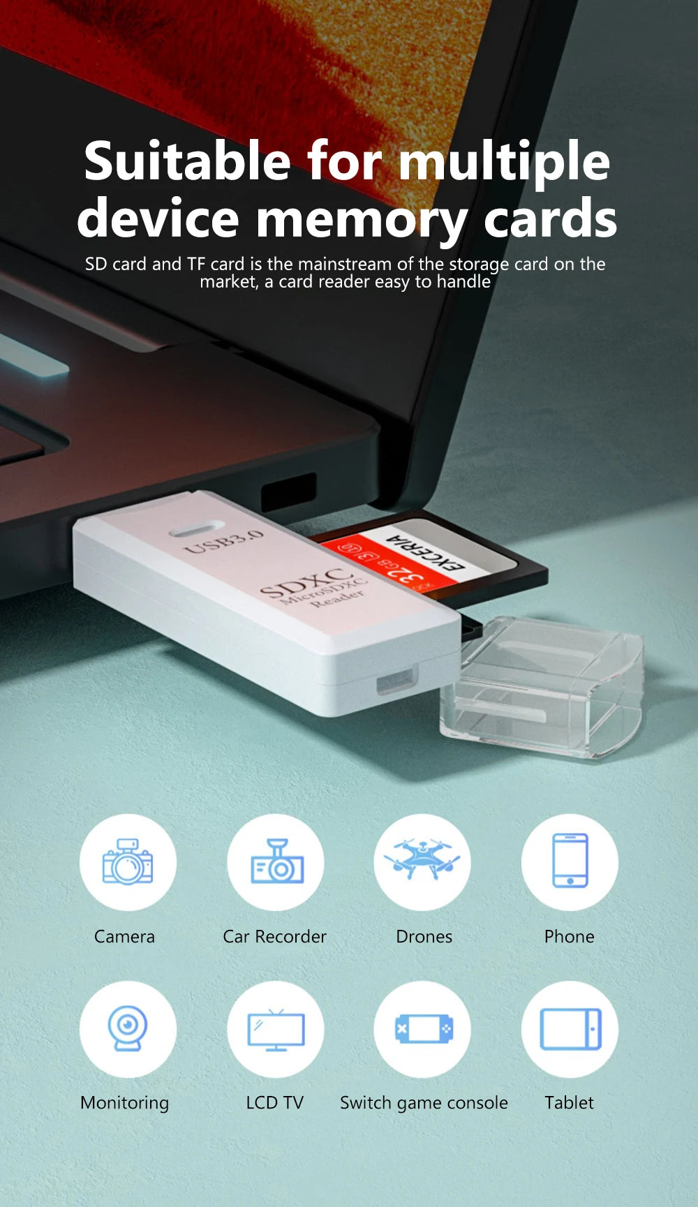 SpeedyBit DuoCard Reader – High-Speed 2-in-1 USB 3.0 TF & SD Card Reader Adapter for Laptop & PC