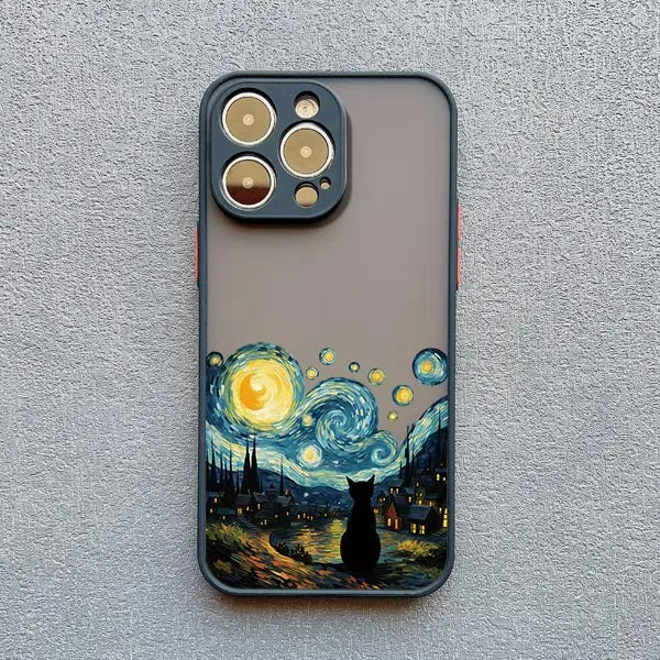 Artistic Black Cat Starry Night Phone Case For iPhone 15 14 13 12 11 Pro Max 12 16 Mini XS X XR 8 7 14 15 Plus Shockproof Shells