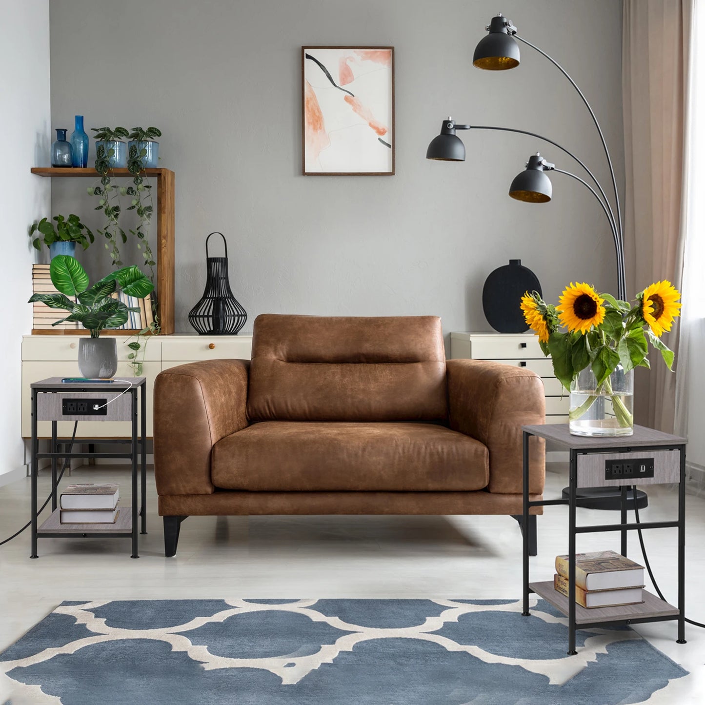 DreamSync Duo Nightstands — Set of 2 Modern End Tables with Built-In Charging Station