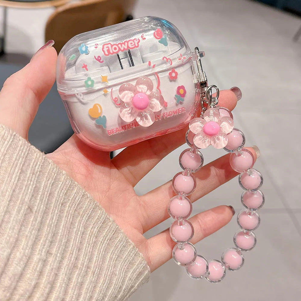 Diy Flowers Butterfly Decorate Cover For Samsung Buds 3 Pro Case Soft TPU Protective Fundas For Galaxy Buds3 Buzz 3 Pro Bracelet