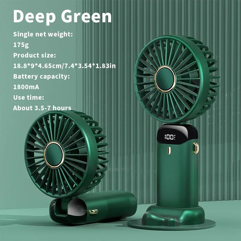 Foldable Portable Handheld Mini Fan 3000mAh with 5-Speed USB Rechargeable Battery, Neck Hanging Design & Phone Stand Display for Indoor and Outdoor Use